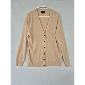 J.Crew Cardigan Sweater XL Beige Wool Cashmere Blend Button Front V-Neck Women